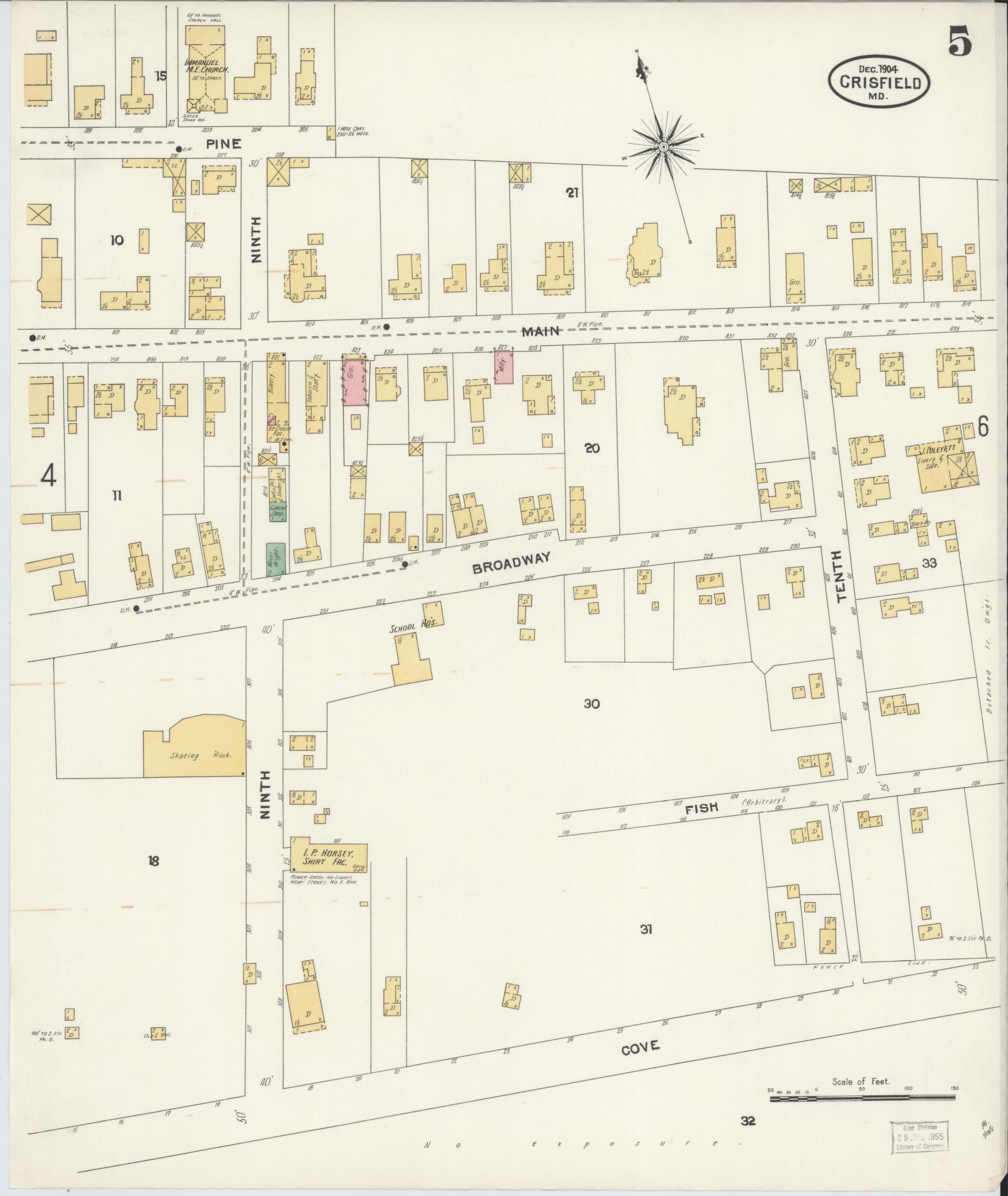 Sanborn Fire Insurance Map from Crisfield, Somerset County, Maryland (1904), Sheet #0005 - Complete Map Set gallery image, historic Sanborn map, vintage wall art, Maryland Maryland