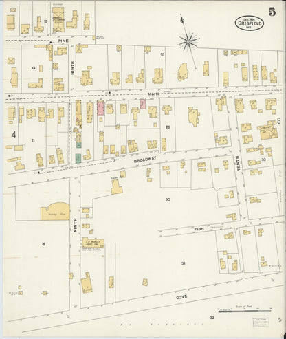 Sanborn Fire Insurance Map from Crisfield, Somerset County, Maryland (1904), Sheet #0005 - Complete Map Set gallery image, historic Sanborn map, vintage wall art, Maryland Maryland