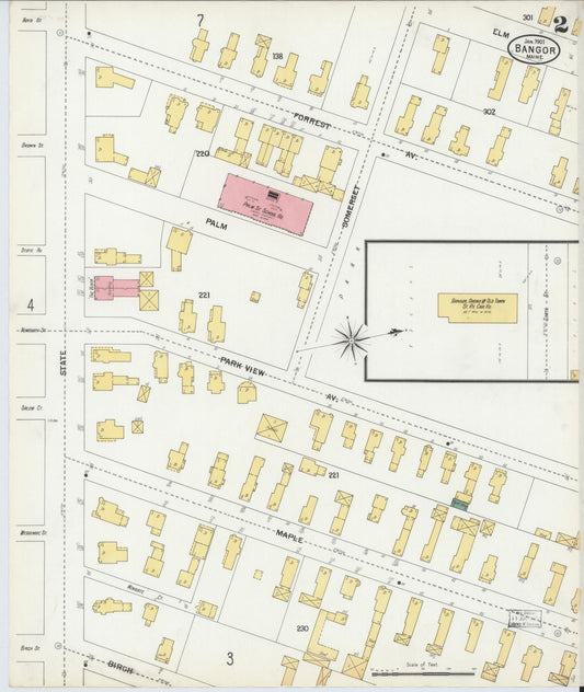 Sanborn Fire Insurance Map from Bangor, Penobscot County, Maine (1901), Sheet #0002 - Historic Sanborn Fire Insurance Map Print, vintage old map wall art, antique decor, genealogy gift, Maine Maine map