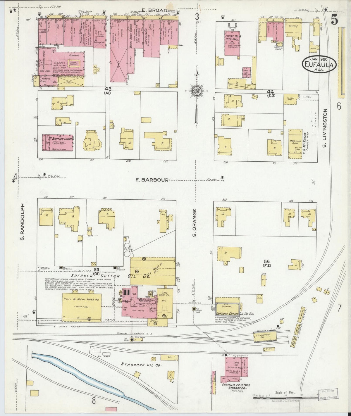 Sanborn Fire Insurance Map from Eufaula, Barbour County, Alabama (1920), Sheet #0005 - Complete Map Set gallery image, historic Sanborn map, vintage wall art, Alabama Alabama