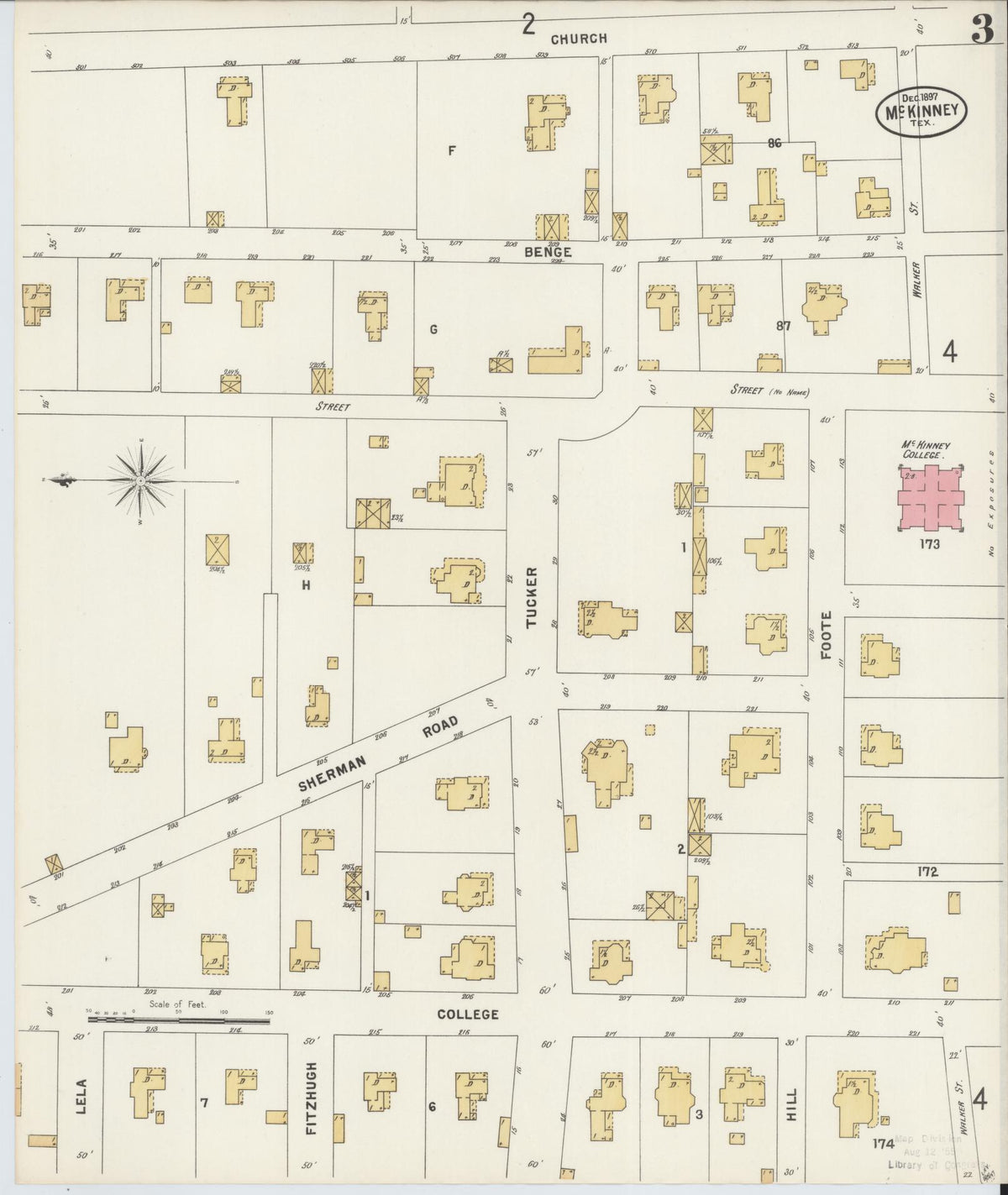 Sanborn Fire Insurance Map from McKinney, Collin County, Texas (1897), Sheet #0003 - Complete Map Set gallery image, historic Sanborn map, vintage wall art, Texas Texas