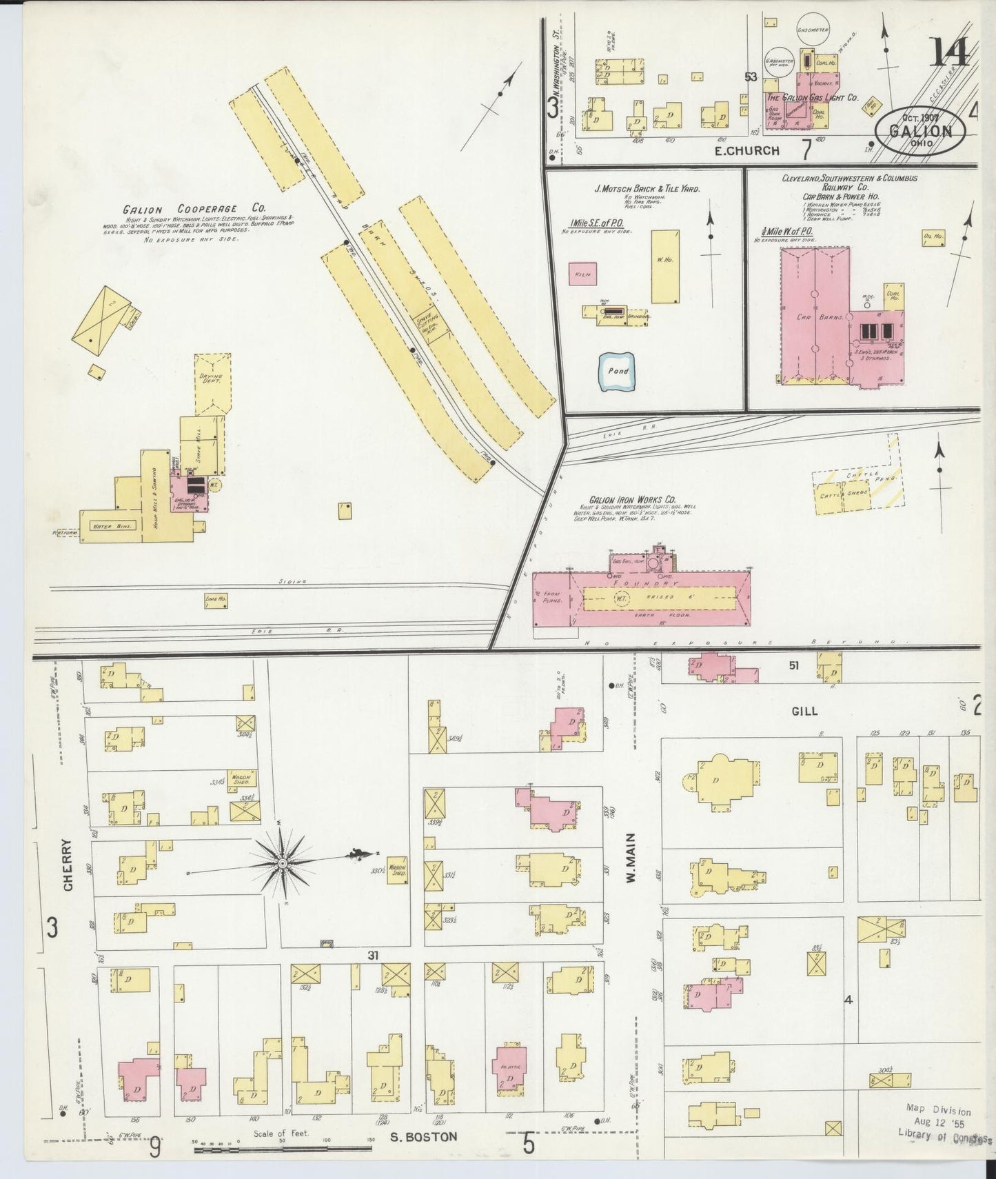 Sanborn Fire Insurance Map from Galion, Crawford County, Ohio (1907), Sheet #0014 - Complete Map Set gallery image, historic Sanborn map, vintage wall art, Ohio Ohio