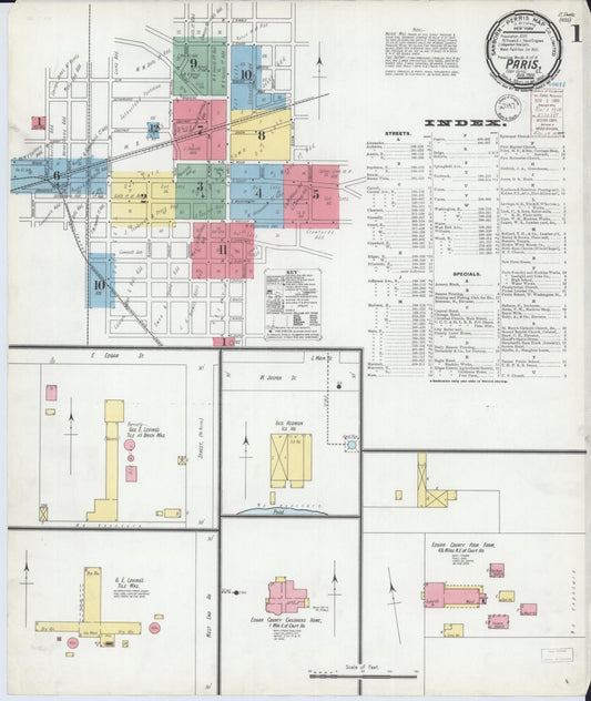 Sanborn Fire Insurance Map from Paris, Edgar County, Illinois (1900), Sheet #0001 - Complete Map Set gallery image, historic Sanborn map, vintage wall art, Illinois Illinois