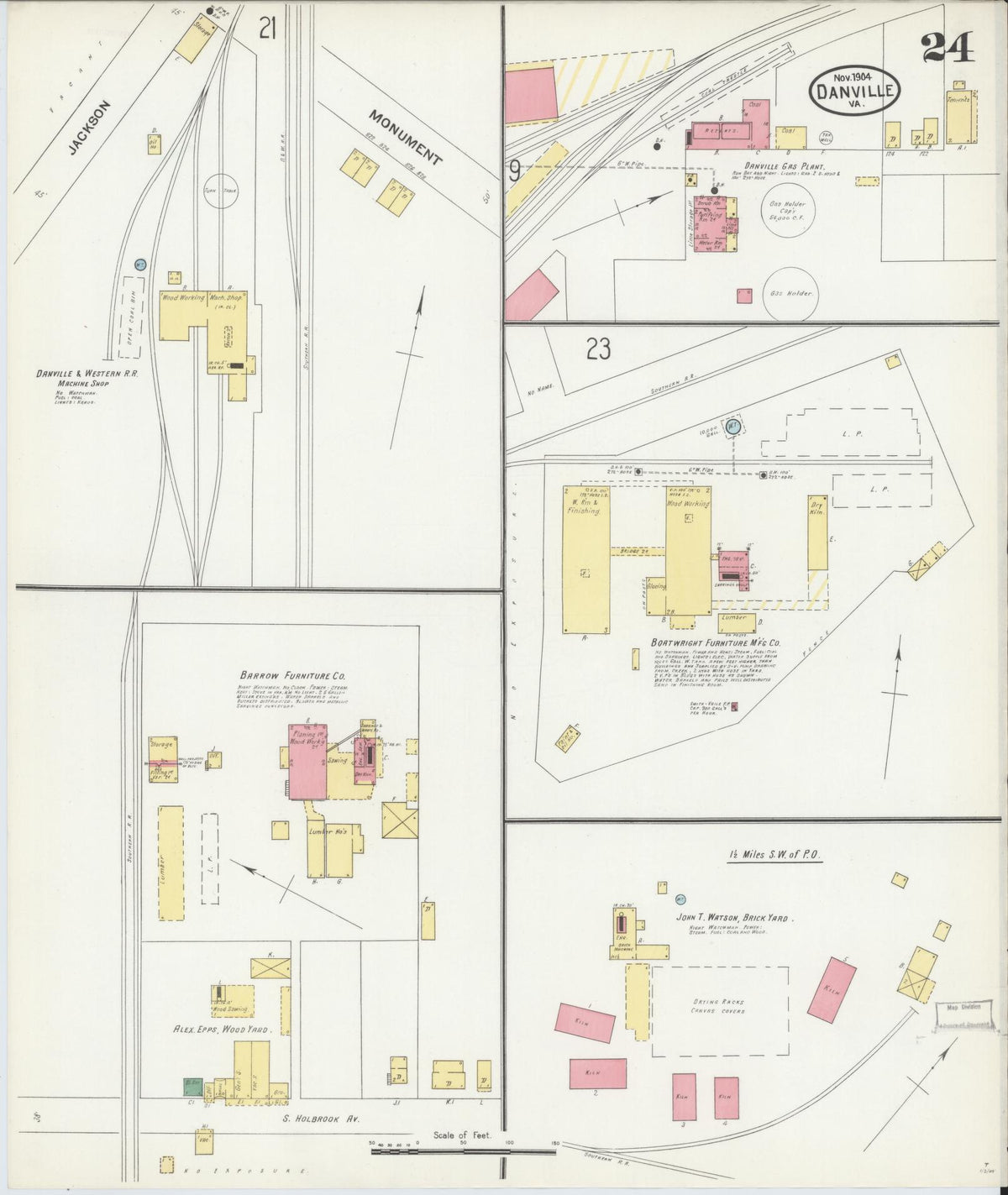 Sanborn Fire Insurance Map from Danville, Independent Cities, Virginia (1904), Sheet #0024 - Complete Map Set gallery image, historic Sanborn map, vintage wall art, Virginia Virginia
