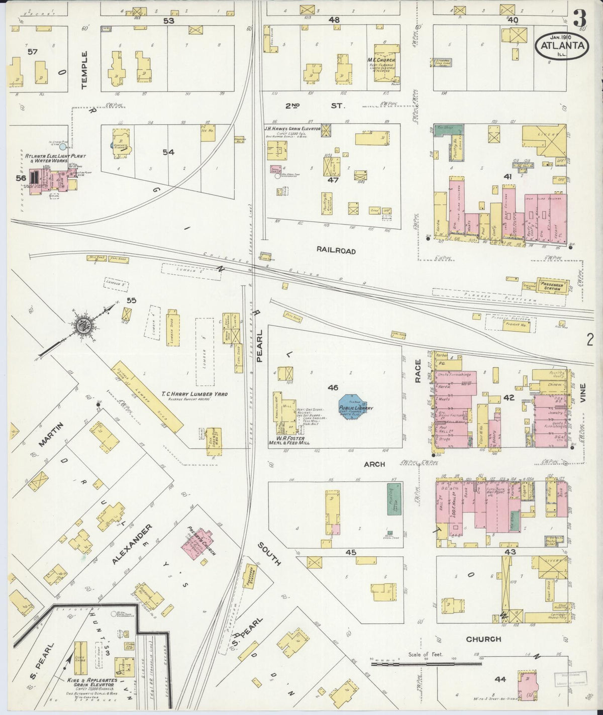 Sanborn Fire Insurance Map from Atlanta, Logan County, Illinois (1910), Sheet #0003 - Historic Sanborn Fire Insurance Map Print, vintage old map wall art, antique decor, genealogy gift, Illinois Illinois map