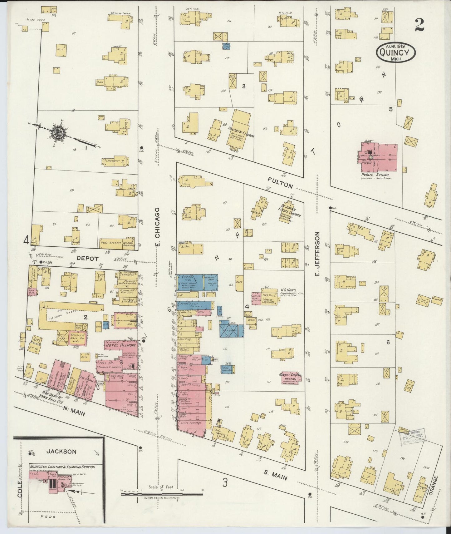 Sanborn Fire Insurance Map from Quincy, Branch County, Michigan (1919), Sheet #0002 - Complete Map Set gallery image, historic Sanborn map, vintage wall art, Michigan Michigan