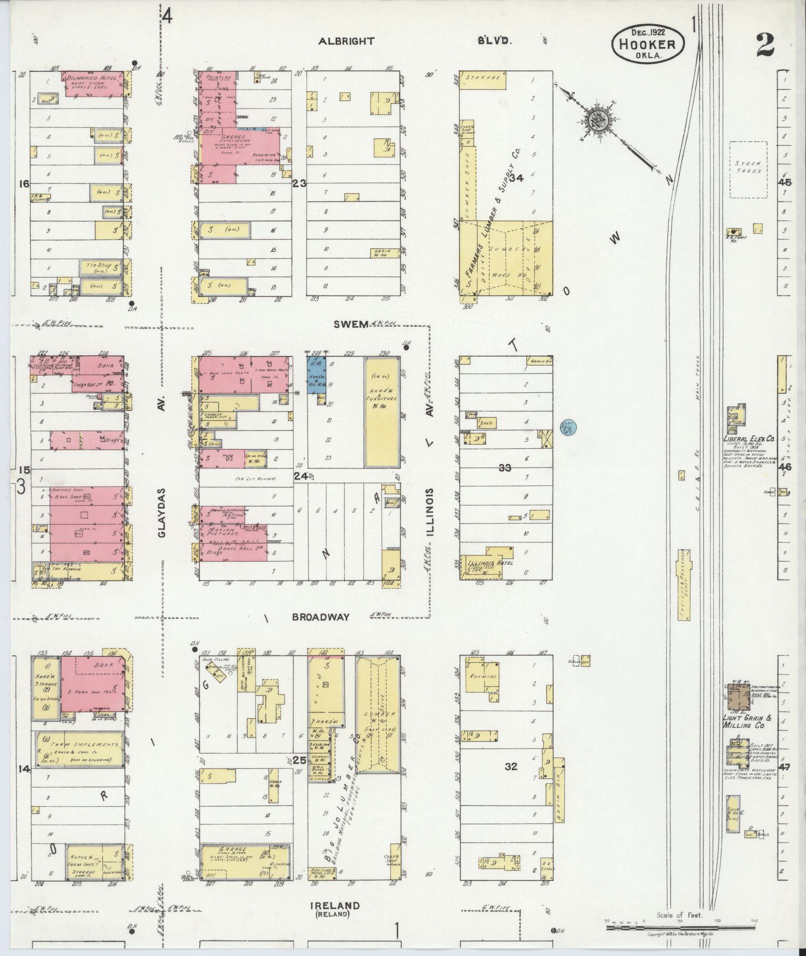Sanborn Fire Insurance Map from Hooker, Texas County, Oklahoma (1922), Sheet #0002 - Complete Map Set gallery image, historic Sanborn map, vintage wall art, Oklahoma Oklahoma