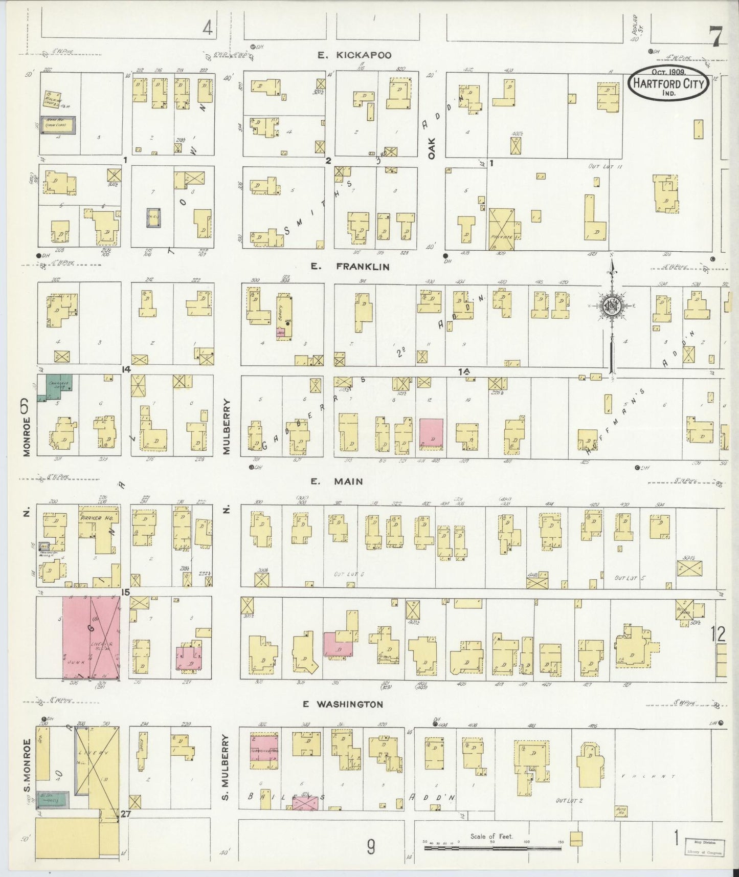 Sanborn Fire Insurance Map from Hartford City, Blackford County, Indiana (1909), Sheet #0007 - Complete Map Set gallery image, historic Sanborn map, vintage wall art, Indiana Indiana