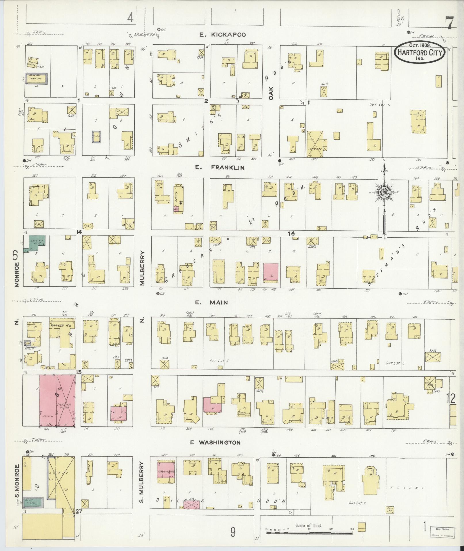 Sanborn Fire Insurance Map from Hartford City, Blackford County, Indiana (1909), Sheet #0007 - Complete Map Set gallery image, historic Sanborn map, vintage wall art, Indiana Indiana