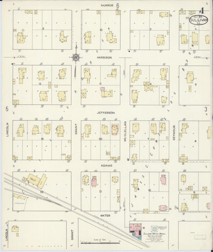 Sanborn Fire Insurance Map from Sullivan, Moultrie County, Illinois (1914), Sheet #0004 - Historic Sanborn Fire Insurance Map Print, vintage old map wall art, antique decor, genealogy gift, Illinois Illinois map