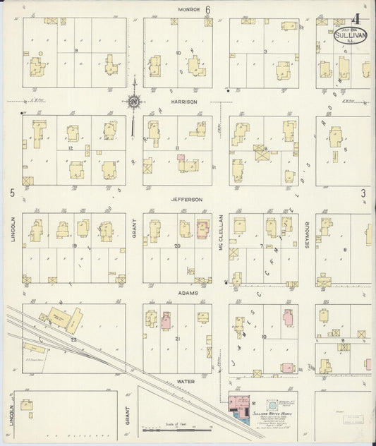 Sanborn Fire Insurance Map from Sullivan, Moultrie County, Illinois (1914), Sheet #0004 - Historic Sanborn Fire Insurance Map Print, vintage old map wall art, antique decor, genealogy gift, Illinois Illinois map
