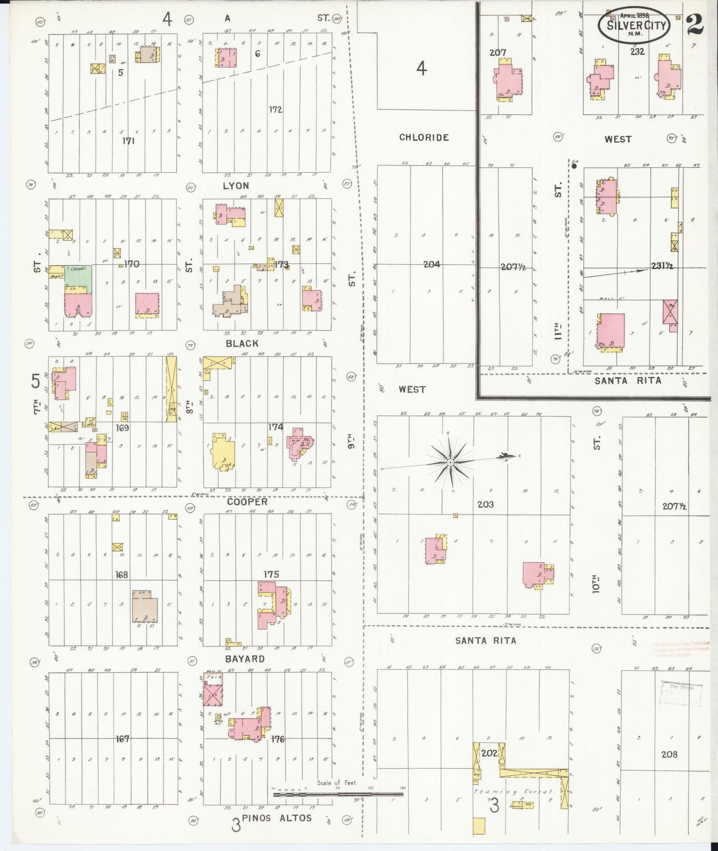 Sanborn Fire Insurance Map from Silver City, Grant County, New Mexico (1898), Sheet #0002 - Historic Sanborn Fire Insurance Map Print, vintage old map wall art, antique decor, genealogy gift, New Mexico New Mexico map