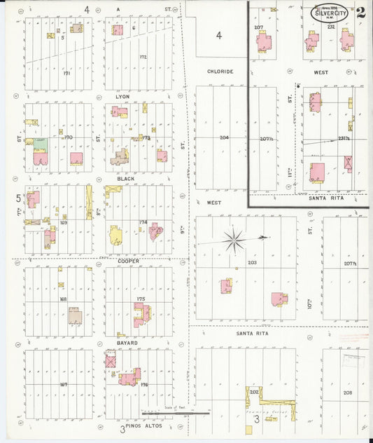 Sanborn Fire Insurance Map from Silver City, Grant County, New Mexico (1898), Sheet #0002 - Historic Sanborn Fire Insurance Map Print, vintage old map wall art, antique decor, genealogy gift, New Mexico New Mexico map
