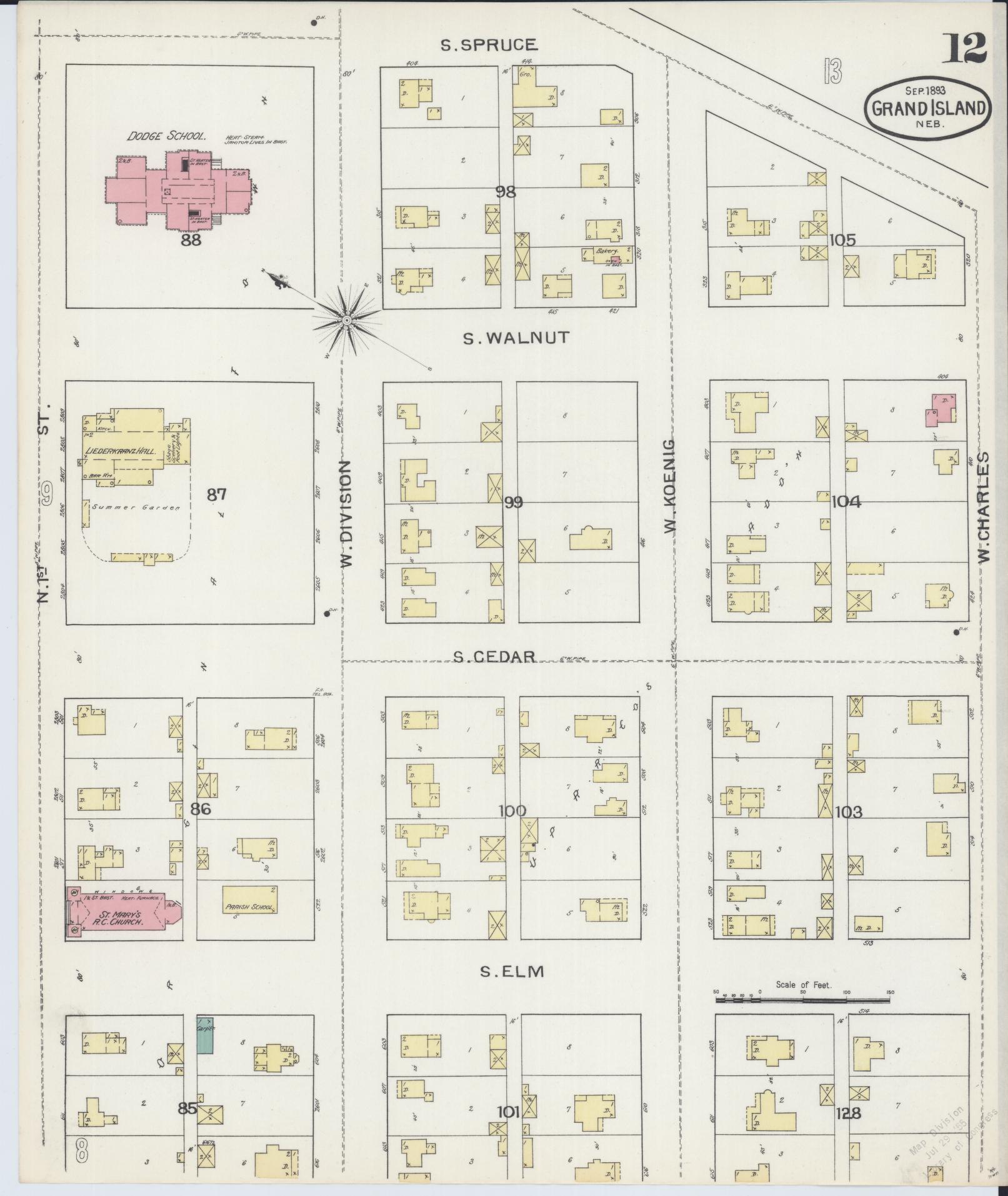 Sanborn Fire Insurance Map from Grand Island, Hall County, Nebraska (1893), Sheet #0012 - Complete Map Set gallery image, historic Sanborn map, vintage wall art, Nebraska Nebraska