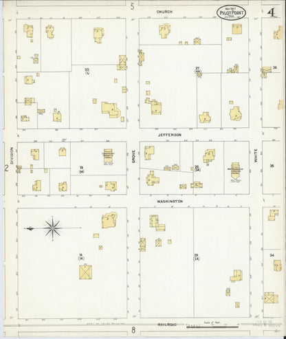 Sanborn Fire Insurance Map from Pilot Point, Denton County, Texas (1907), Sheet #0004 - Complete Map Set gallery image, historic Sanborn map, vintage wall art, Texas Texas