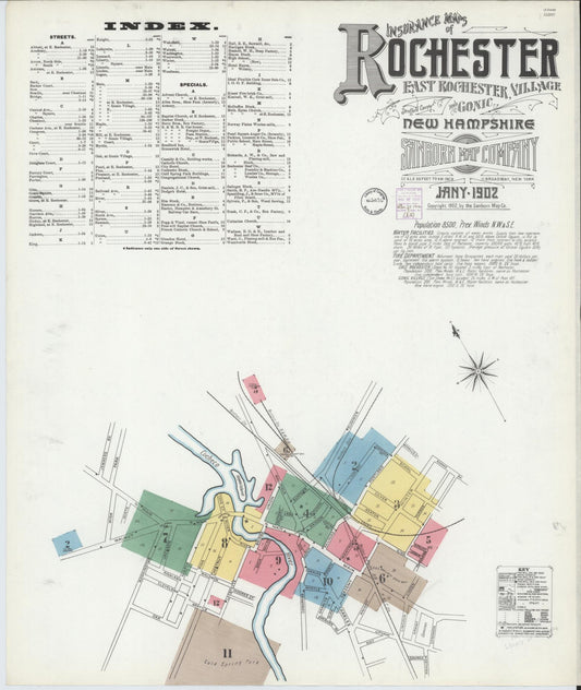 Sanborn Fire Insurance Map from Rochester, Strafford County, New Hampshire (1902), Sheet #0001 - Complete Map Set gallery image, historic Sanborn map, vintage wall art, New Hampshire New Hampshire
