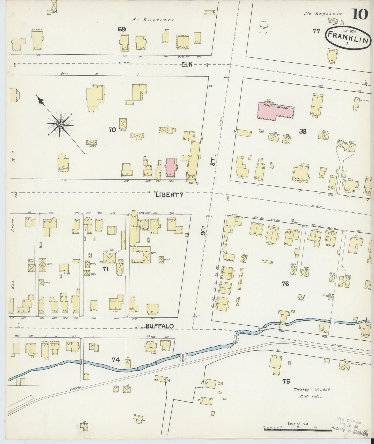 Sanborn Fire Insurance Map from Franklin, Venango County, Pennsylvania (1891), Sheet #0010 - Historic Sanborn Fire Insurance Map Print, vintage old map wall art, antique decor, genealogy gift, Pennsylvania Pennsylvania map