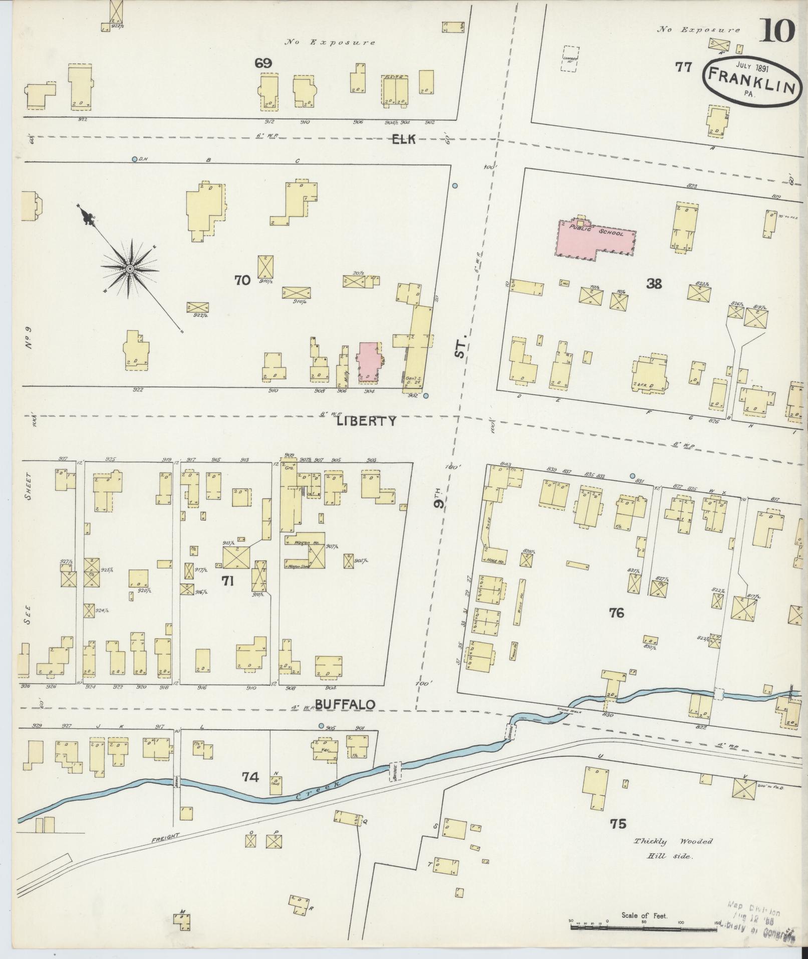 Sanborn Fire Insurance Map from Franklin, Venango County, Pennsylvania (1891), Sheet #0010 - Historic Sanborn Fire Insurance Map Print, vintage old map wall art, antique decor, genealogy gift, Pennsylvania Pennsylvania map