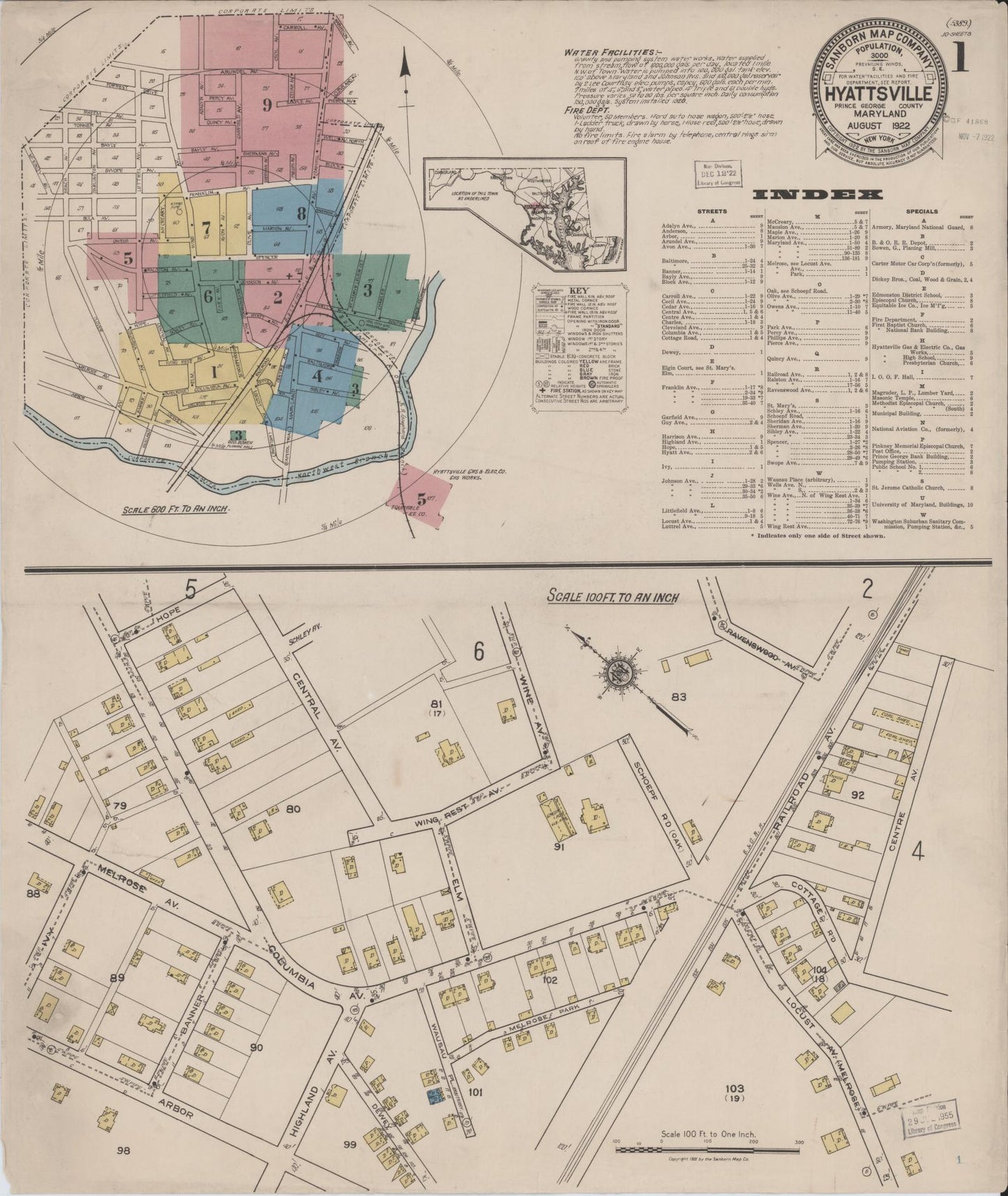 Sanborn Fire Insurance Map from Hyattsville, Prince Georges County, Maryland (1922), Sheet #0001 - Complete Map Set gallery image, historic Sanborn map, vintage wall art, Maryland Maryland
