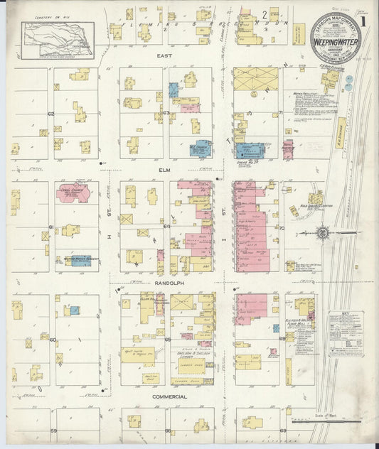 Sanborn Fire Insurance Map from Weeping Water, Cass County, Nebraska (1913), Sheet #0001 - Historic Sanborn Fire Insurance Map Print, vintage old map wall art, antique decor, genealogy gift, Nebraska Nebraska map