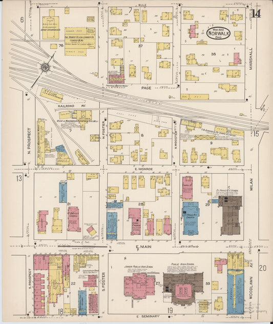 Sanborn Fire Insurance Map from Norwalk, Huron County, Ohio (1922), Sheet #0014 - Historic Sanborn Fire Insurance Map Print, vintage old map wall art, antique decor, genealogy gift, Ohio Ohio map