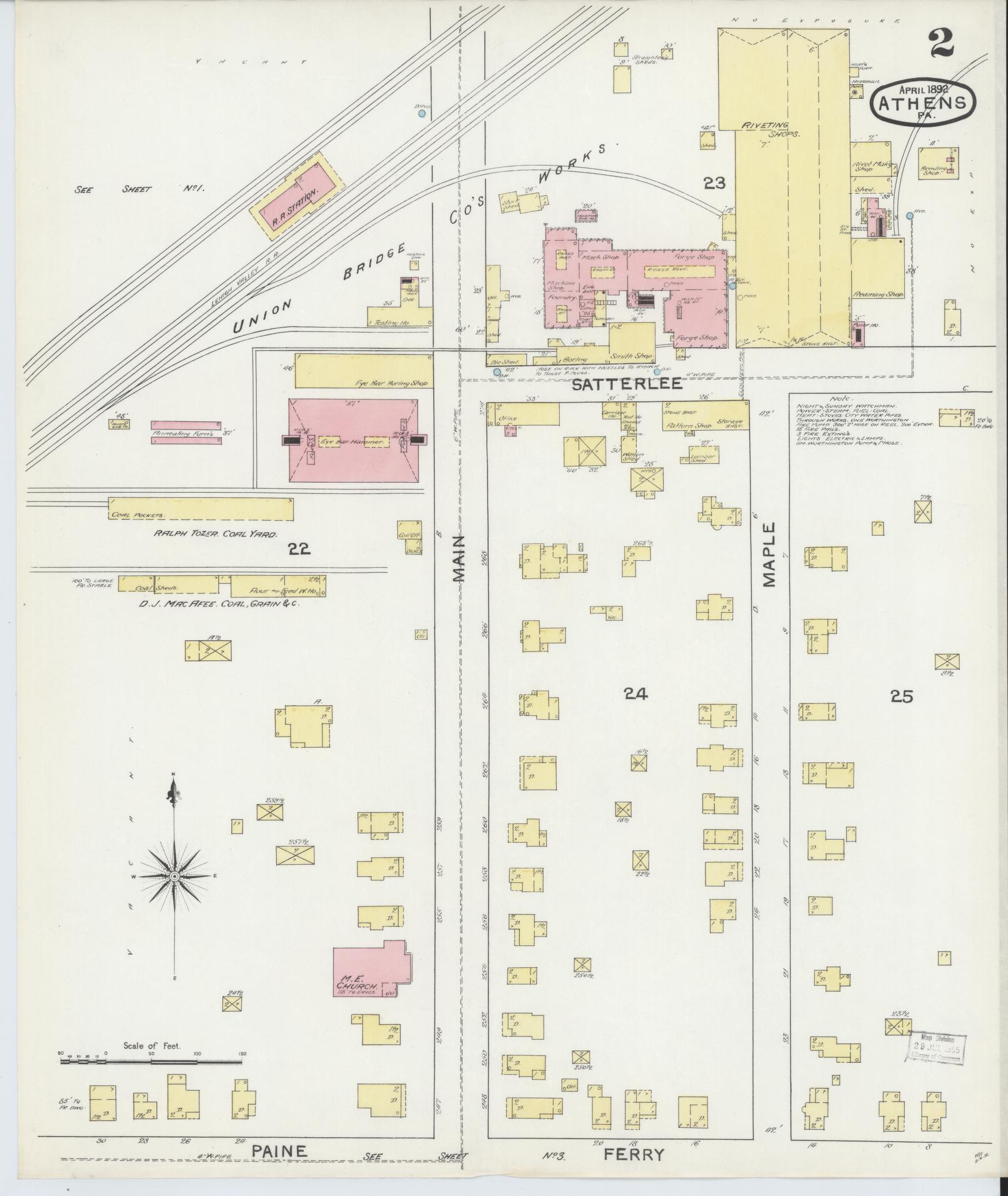 Sanborn Fire Insurance Map from Athens, Bradford County, Pennsylvania (1892), Sheet #0002 - Historic Sanborn Fire Insurance Map Print, vintage old map wall art, antique decor, genealogy gift, Pennsylvania Pennsylvania map