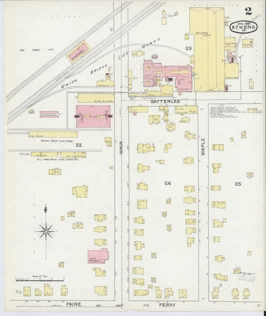 Sanborn Fire Insurance Map from Athens, Bradford County, Pennsylvania (1892), Sheet #0002 - Historic Sanborn Fire Insurance Map Print, vintage old map wall art, antique decor, genealogy gift, Pennsylvania Pennsylvania map