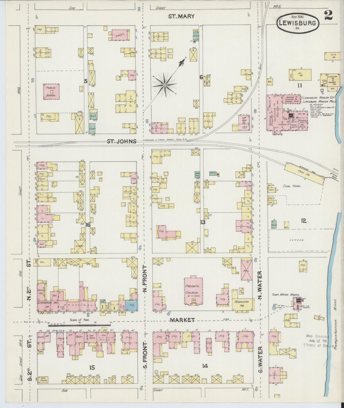 Sanborn Fire Insurance Map from Lewisburg, Union County, Pennsylvania (1890), Sheet #0002 - Complete Map Set gallery image, historic Sanborn map, vintage wall art, Pennsylvania Pennsylvania