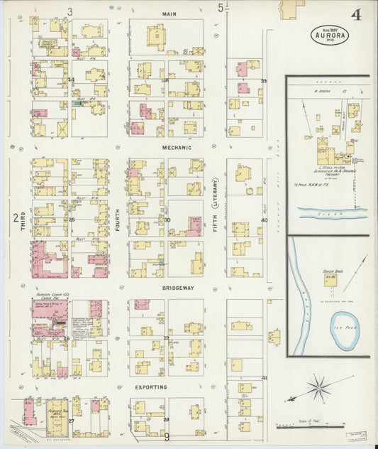 Sanborn Fire Insurance Map from Aurora, Dearborn County, Indiana (1897), Sheet #0004 - Historic Sanborn Fire Insurance Map Print, vintage old map wall art, antique decor, genealogy gift, Indiana Indiana map