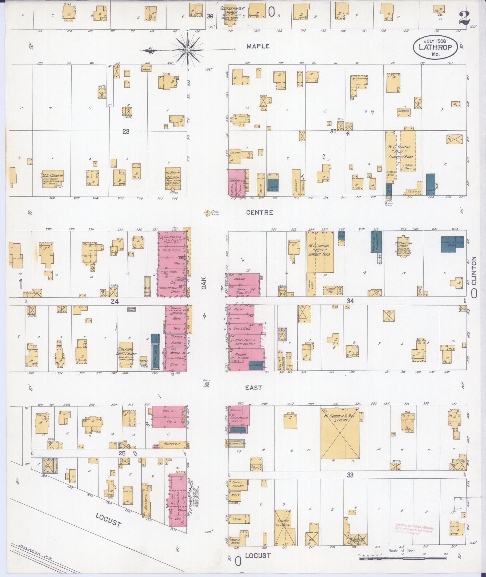 Sanborn Fire Insurance Map from Lathrop, Clinton County, Missouri (1906), Sheet #0002 - Complete Map Set gallery image, historic Sanborn map, vintage wall art, Missouri Missouri