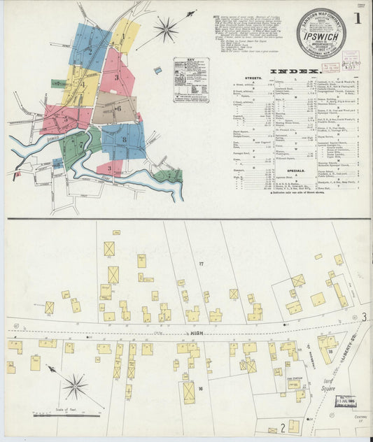 Sanborn Fire Insurance Map from Ipswich, Essex County, Massachusetts (1902), Sheet #0001 - Historic Sanborn Fire Insurance Map Print, vintage old map wall art, antique decor, genealogy gift, Massachusetts Massachusetts map