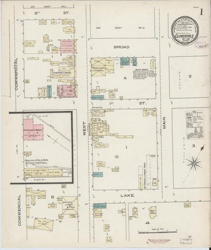 Sanborn Fire Insurance Map from Cloverdale, Sonoma County, California (1885), Sheet #0001 - Historic Sanborn Fire Insurance Map Print, vintage old map wall art, antique decor, genealogy gift, California California map