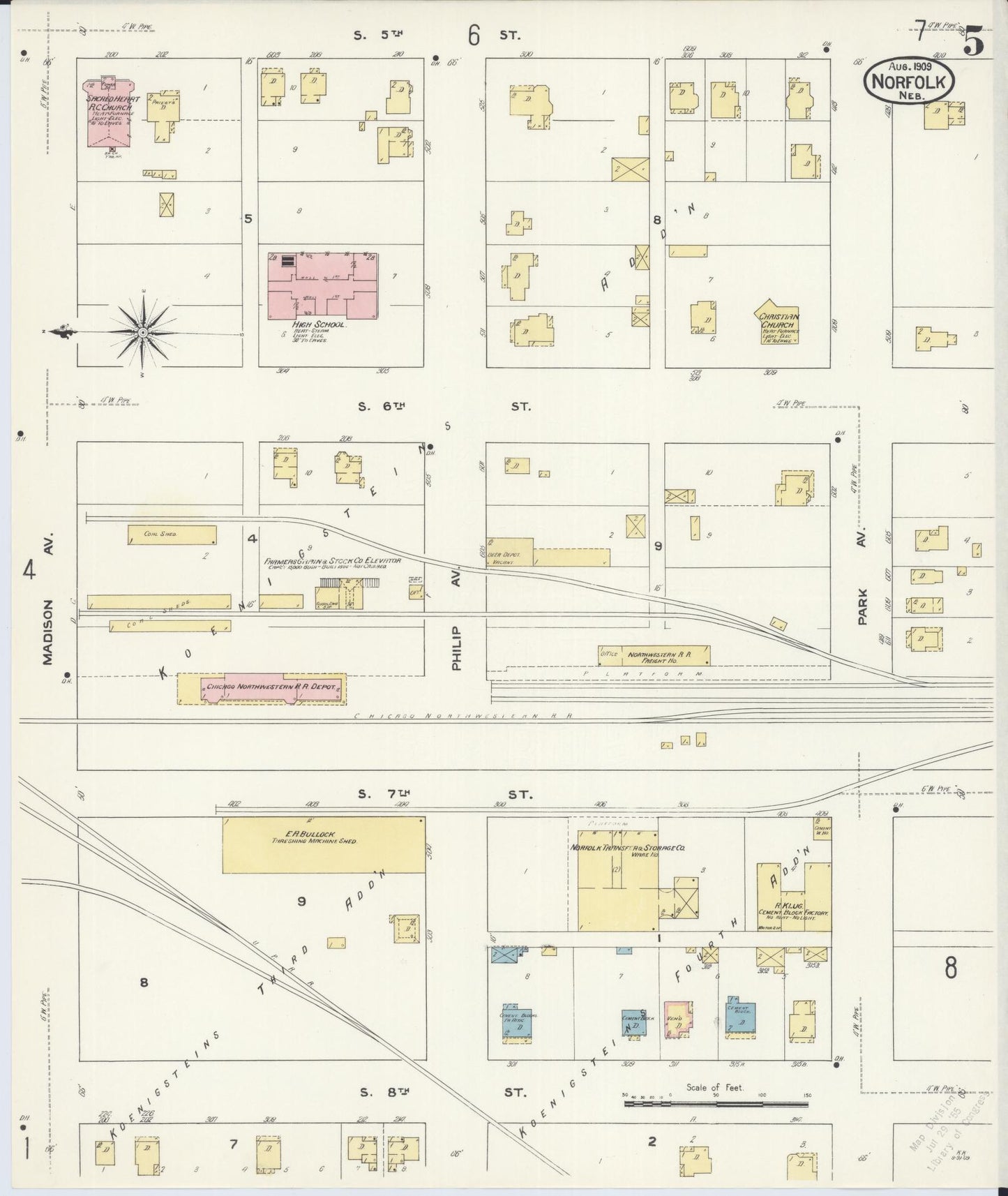 Sanborn Fire Insurance Map from Norfolk, Madison County, Nebraska (1909), Sheet #0005 - Complete Map Set gallery image, historic Sanborn map, vintage wall art, Nebraska Nebraska