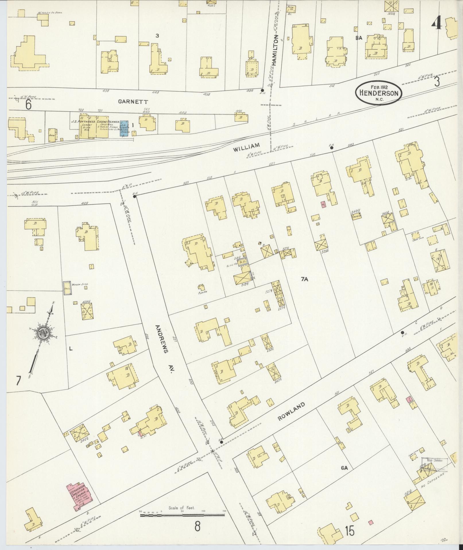 Sanborn Fire Insurance Map from Henderson, Vance County, North Carolina (1912), Sheet #0004 - Historic Sanborn Fire Insurance Map Print, vintage old map wall art, antique decor, genealogy gift, North Carolina North Carolina map