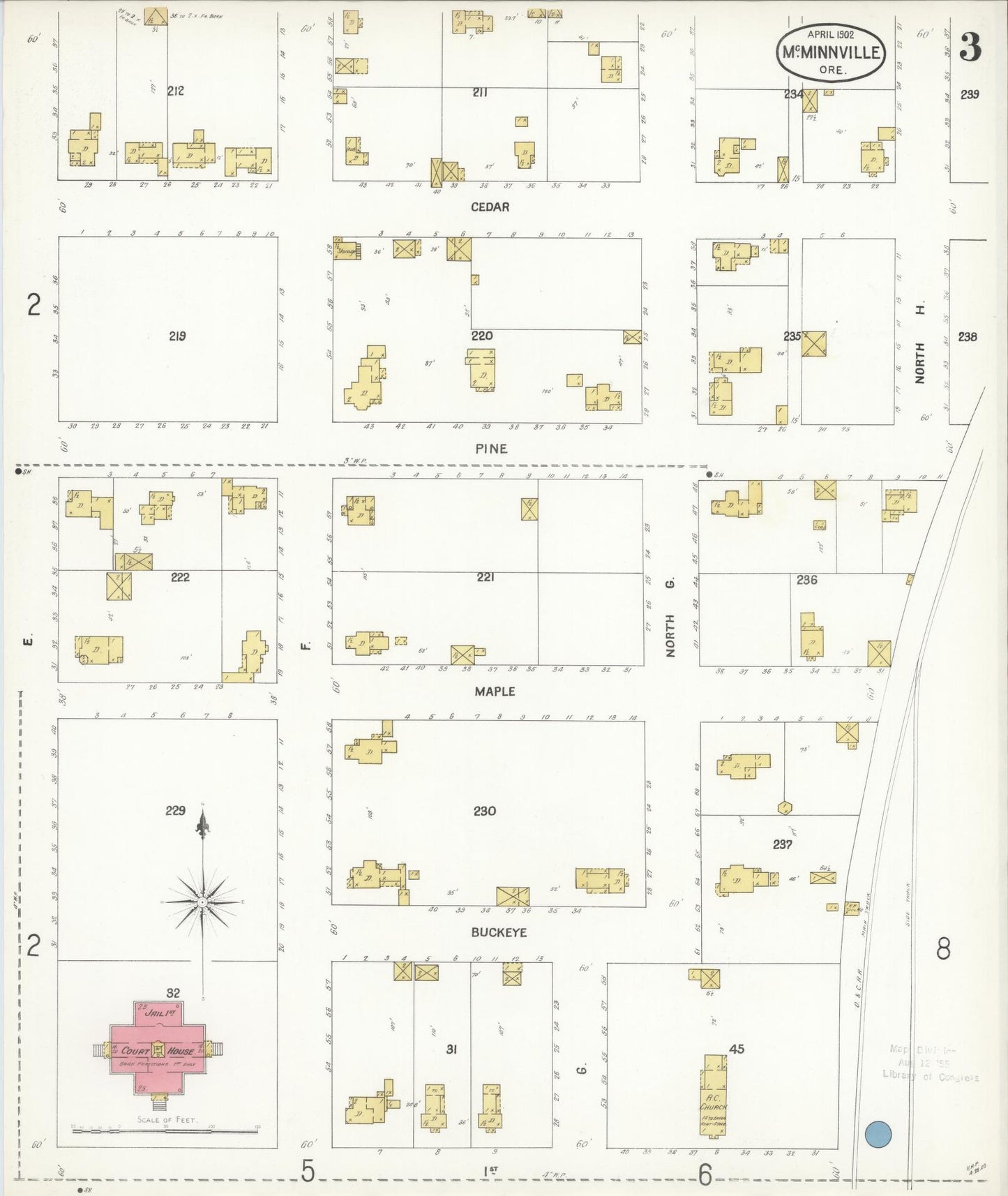Sanborn Fire Insurance Map from McMinnville, Yamhill County, Oregon (1902), Sheet #0003 - Complete Map Set gallery image, historic Sanborn map, vintage wall art, Oregon Oregon