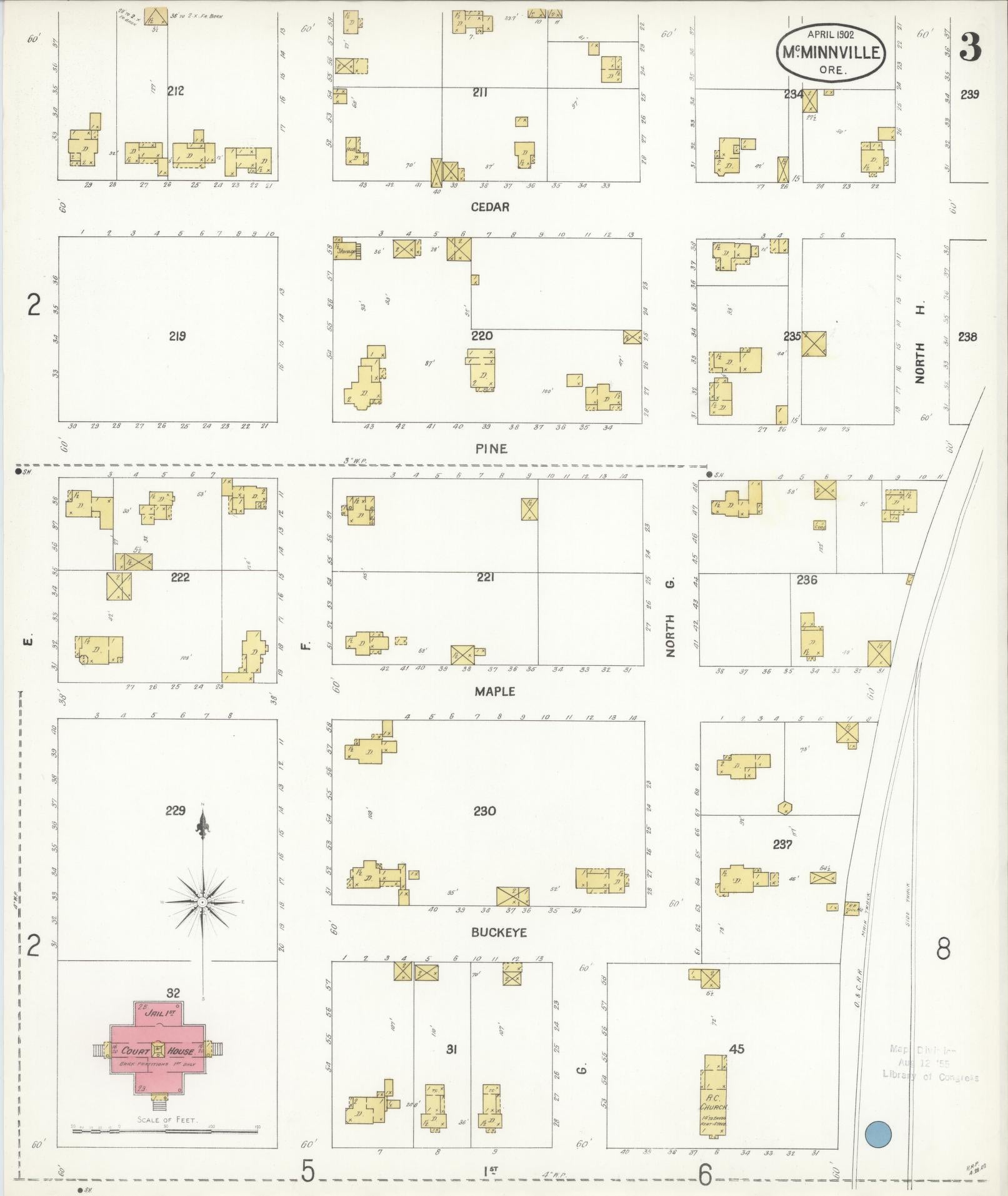 Sanborn Fire Insurance Map from McMinnville, Yamhill County, Oregon (1902), Sheet #0003 - Complete Map Set gallery image, historic Sanborn map, vintage wall art, Oregon Oregon