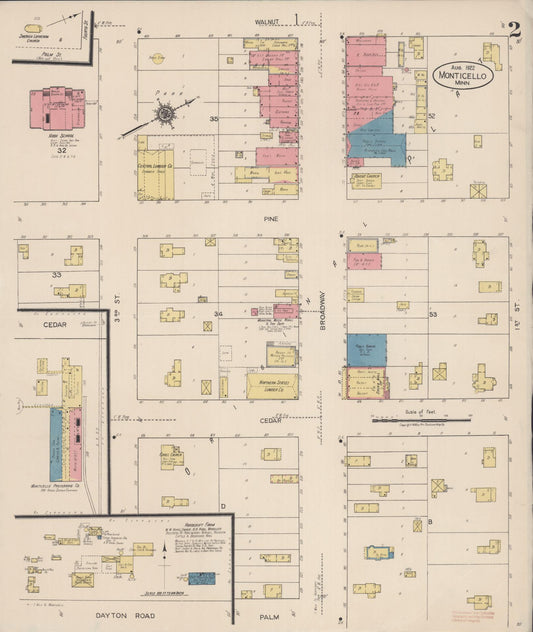 Sanborn Fire Insurance Map from Monticello, Wright County, Minnesota (1922), Sheet #0002 - Historic Sanborn Fire Insurance Map Print, vintage old map wall art, antique decor, genealogy gift, Minnesota Minnesota map