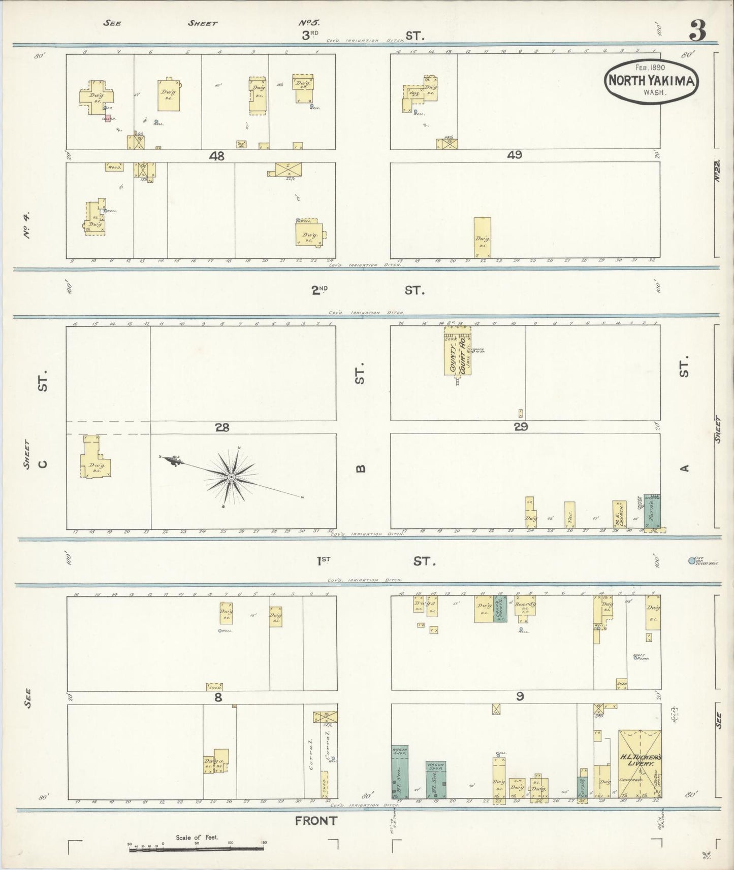 Sanborn Fire Insurance Map from North Yakima, Yakima County, Washington (1890), Sheet #0003 - Complete Map Set gallery image, historic Sanborn map, vintage wall art, Washington Washington
