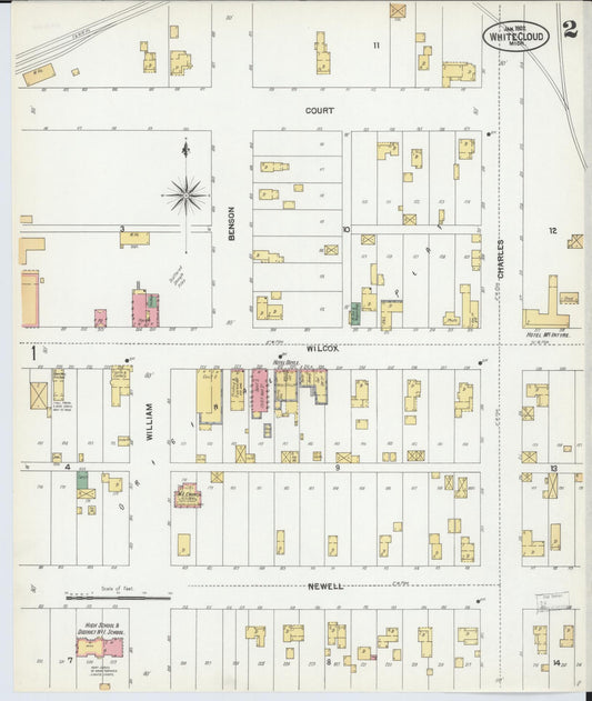 Sanborn Fire Insurance Map from White Cloud, Newaygo County, Michigan (1902), Sheet #0002 - Historic Sanborn Fire Insurance Map Print, vintage old map wall art, antique decor, genealogy gift, Michigan Michigan map