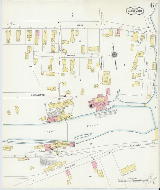 Sanborn Fire Insurance Map from Claremont, Sullivan County, New Hampshire (1910), Sheet #0006 - Historic Sanborn Fire Insurance Map Print, vintage old map wall art, antique decor, genealogy gift, New Hampshire New Hampshire map