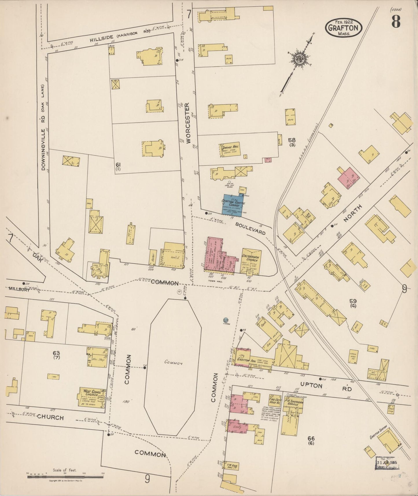 Sanborn Fire Insurance Map from Grafton, Worcester County, Massachusetts (1922), Sheet #0008 - Complete Map Set gallery image, historic Sanborn map, vintage wall art, Massachusetts Massachusetts
