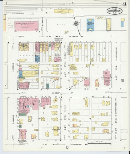 Sanborn Fire Insurance Map from Watertown, Codington County, South Dakota (1910), Sheet #0009 - Complete Map Set gallery image, historic Sanborn map, vintage wall art, South Dakota South Dakota