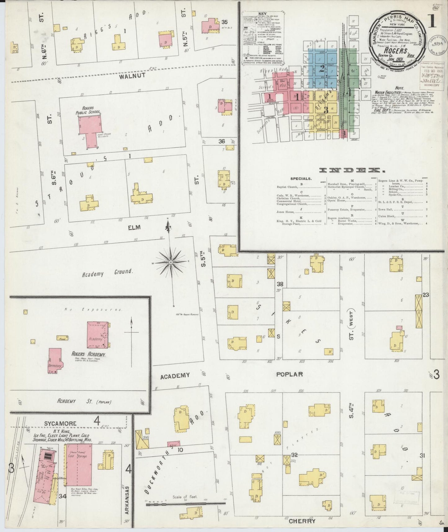 Sanborn Fire Insurance Map from Rogers, Benton County, Arkansas (1901), Sheet #0001 - Historic Sanborn Fire Insurance Map Print, vintage old map wall art, antique decor, genealogy gift, Arkansas Arkansas map