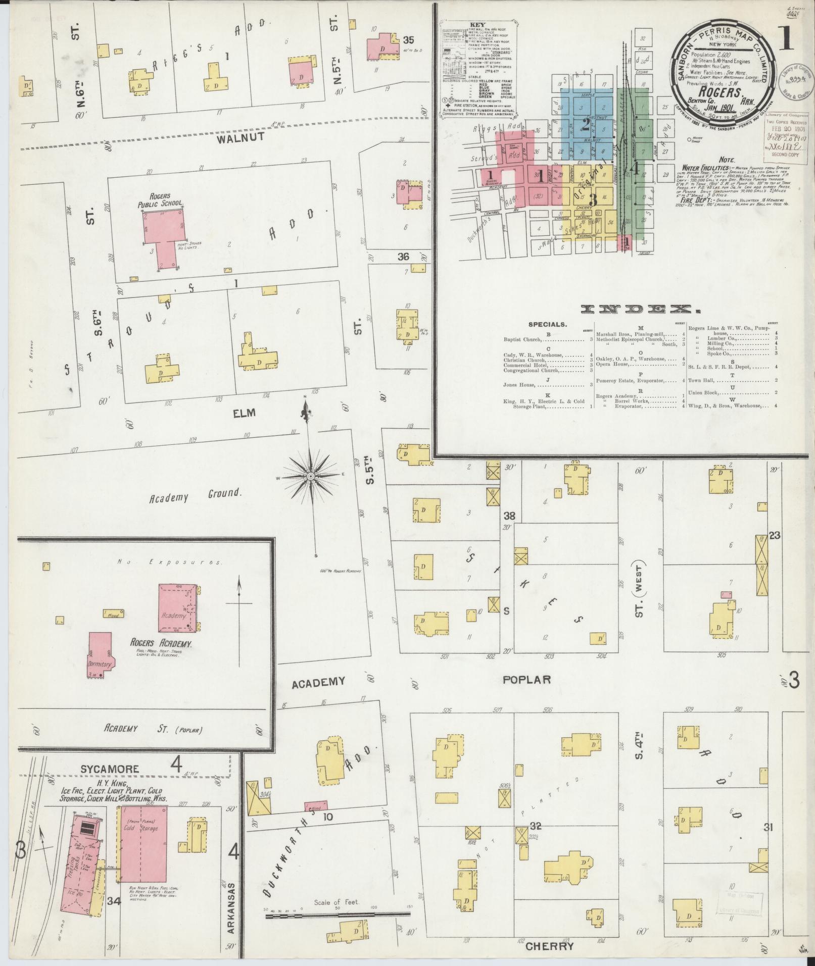 Sanborn Fire Insurance Map from Rogers, Benton County, Arkansas (1901), Sheet #0001 - Historic Sanborn Fire Insurance Map Print, vintage old map wall art, antique decor, genealogy gift, Arkansas Arkansas map
