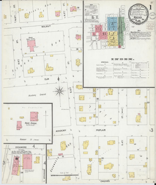 Sanborn Fire Insurance Map from Rogers, Benton County, Arkansas (1901), Sheet #0001 - Historic Sanborn Fire Insurance Map Print, vintage old map wall art, antique decor, genealogy gift, Arkansas Arkansas map