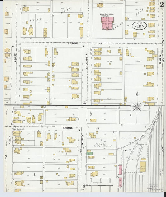 Sanborn Fire Insurance Map from Lima, Allen County, Ohio (1899), Sheet #0002 - Historic Sanborn Fire Insurance Map Print, vintage old map wall art, antique decor, genealogy gift, Ohio Ohio map