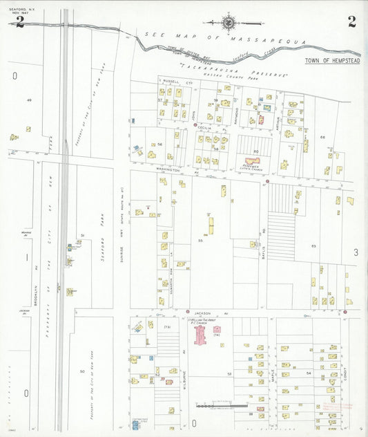 Sanborn Fire Insurance Map from Seaford, Nassau County, New York (1947), Sheet #0002 - Historic Sanborn Fire Insurance Map Print, vintage old map wall art, antique decor, genealogy gift, New York New York map