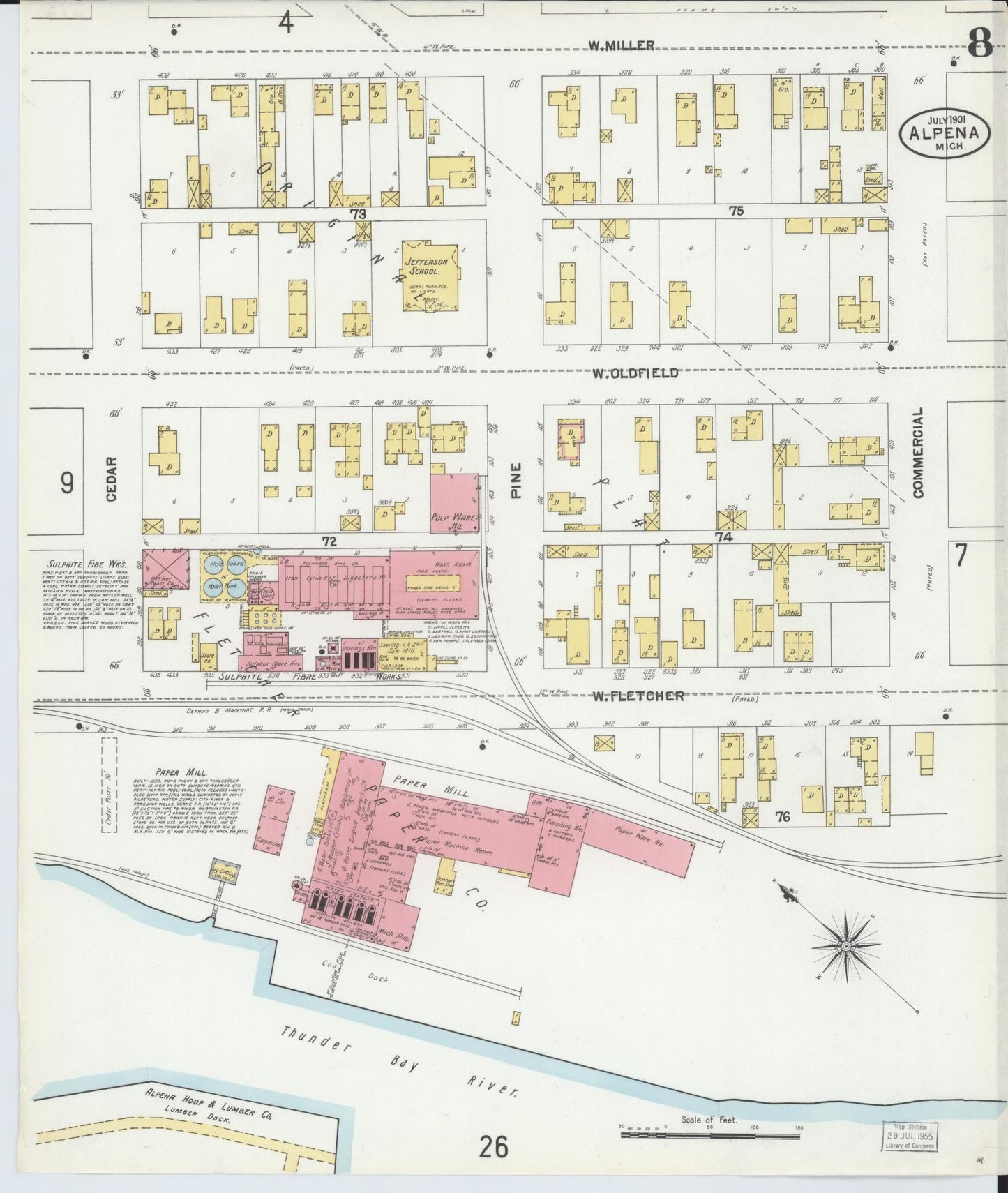 Sanborn Fire Insurance Map from Alpena, Alpena County, Michigan (1901), Sheet #0008 - Historic Sanborn Fire Insurance Map Print, vintage old map wall art, antique decor, genealogy gift, Michigan Michigan map