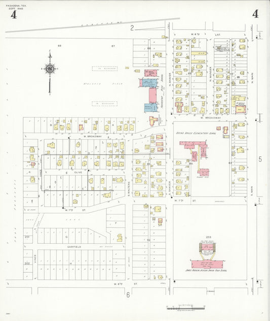 Sanborn Fire Insurance Map from Pasadena, Harris County, Texas (1940), Sheet #0004 - Historic Sanborn Fire Insurance Map Print, vintage old map wall art, antique decor, genealogy gift, Texas Texas map