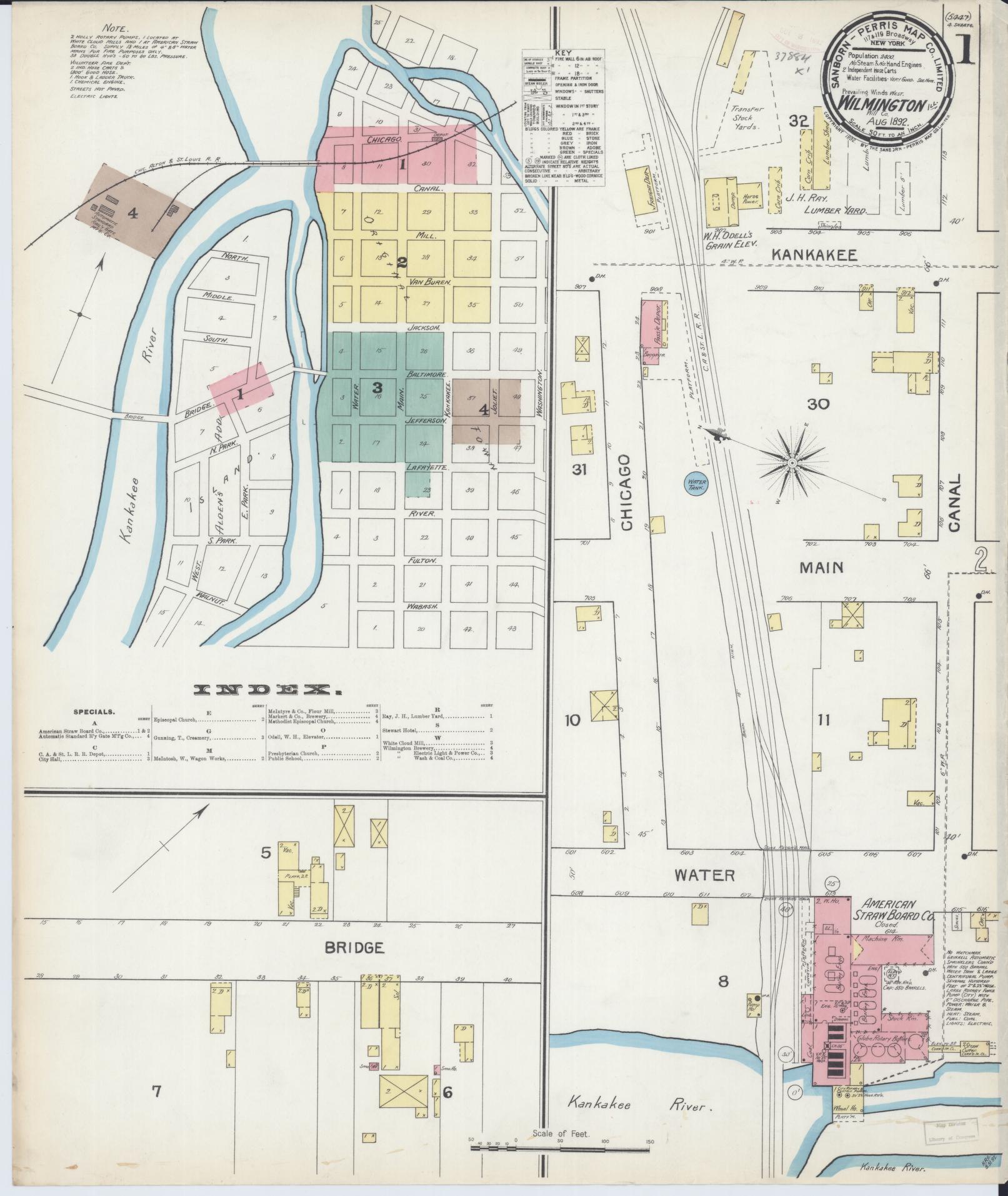 Sanborn Fire Insurance Map from Wilmington, Will County, Illinois (1892), Sheet #0001 - Complete Map Set gallery image, historic Sanborn map, vintage wall art, Illinois Illinois